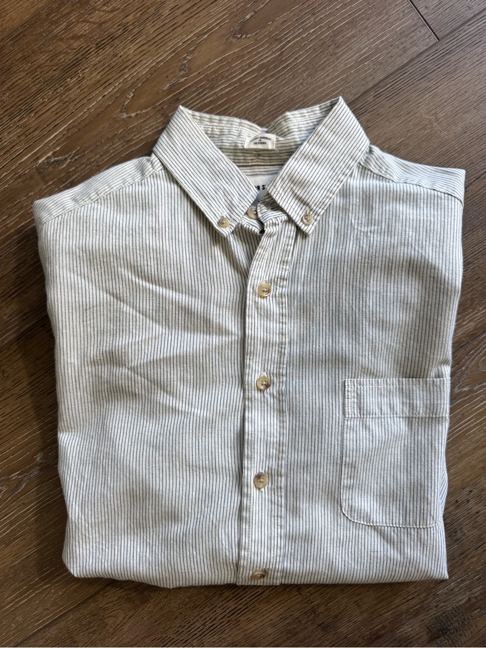 Taylor Stitch Men's Button-Down Stripe Shirt in Cream and Gray